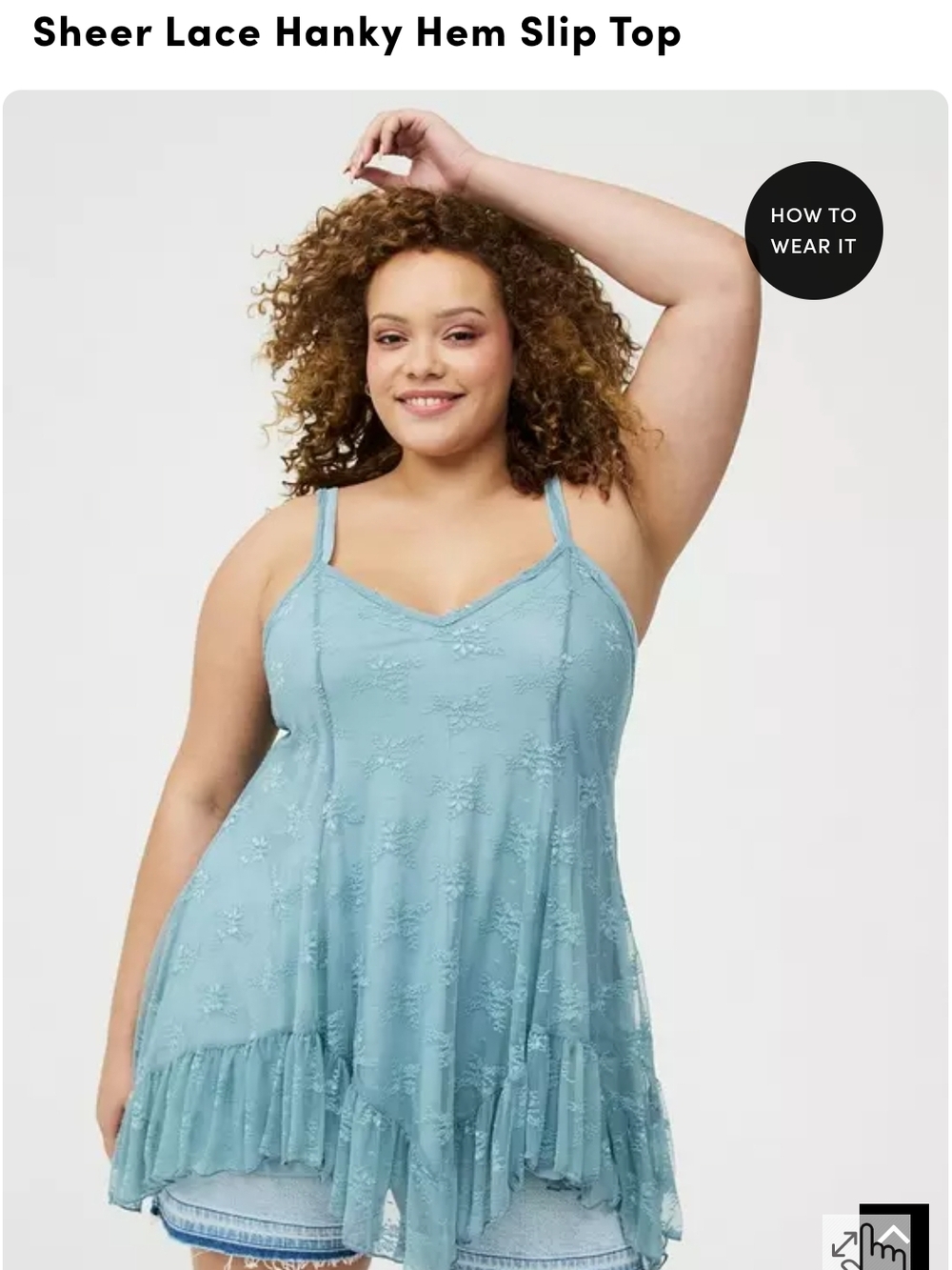 Torrid Sheer Lace Hanky Hem Slip Top - Stone Blue